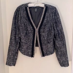 INC tweed blazer jacket Medium silver beading detail open front dark gray